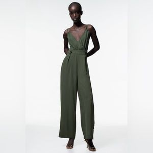 Zara NWT XS full length gold button jumpsuit in olive.
